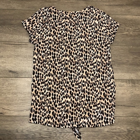 Loft Leopard Print Tie Hem 100% Linen Tee Size XS - Picture 7 of 7
